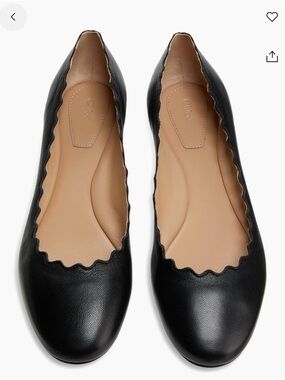 Chloé Black Scalloped Edge Leather Ballet Flats